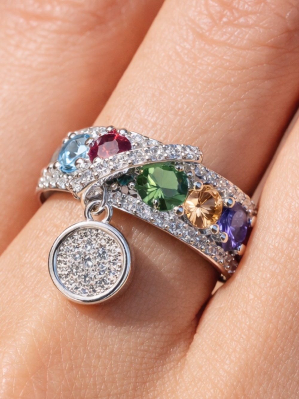 Multi-Gemstone Silver Ring with Pavé Accent - Picture 7 of 7